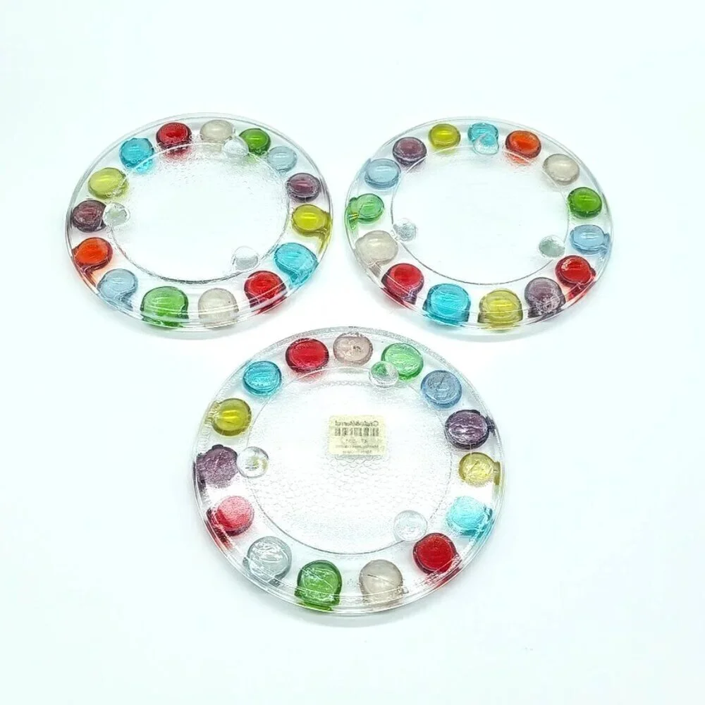 Crate & Barrel Round Glass Marble Stackable Coasters (3)